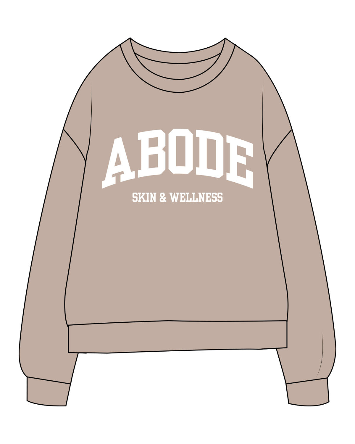 The Midweight Unisex Crewneck - Washed Cement - Abode Skin & Wellness - Center Chest Stacked - Printed White