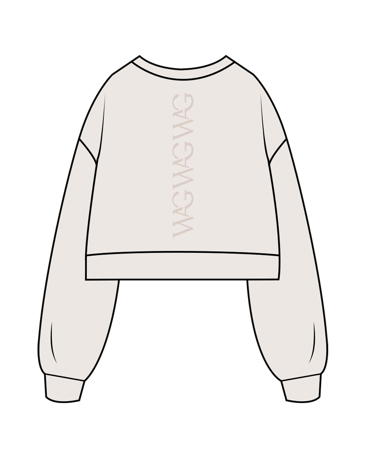 The Womens Crop Crewneck - Bone - WAGS - Left Bottom Sleeve - Back Center - Printed - Tone on Tone