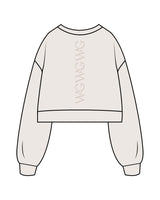 The Womens Crop Crewneck - Bone - WAGS - Left Bottom Sleeve - Back Center - Printed - Tone on Tone