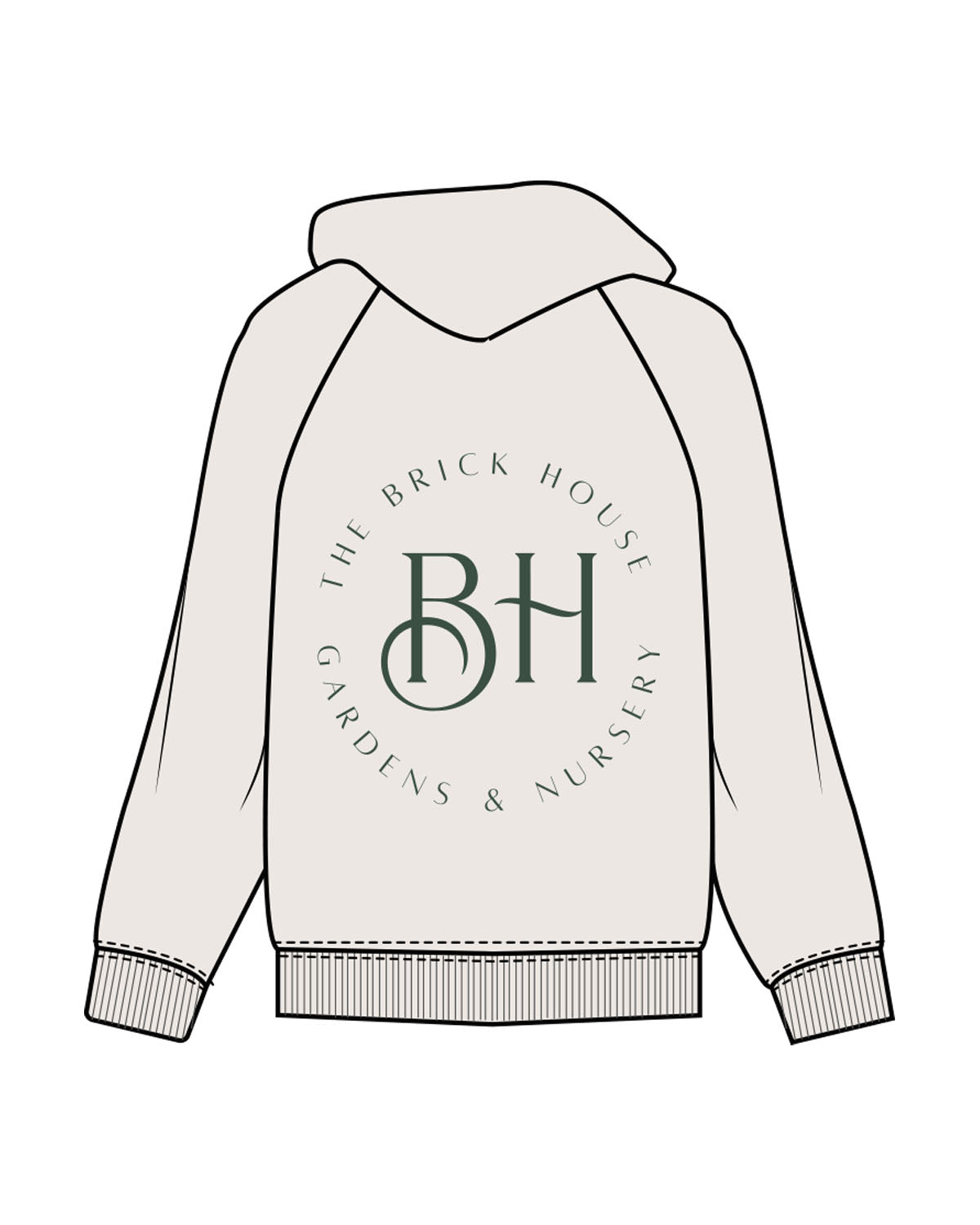 The Mens Classic Hoodie - Bone - Brick House - Left Chest & Back Center - Round BH - Printed - Green