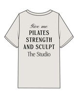 The Womens Heavyweight Tee - Washed Bone - The Studio - Left Chest & Back Stacked - Printed - Black