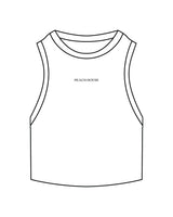 The Ribbed Crop Tank - White - Peach House Pilates - Center Chest - Embroidered - Black