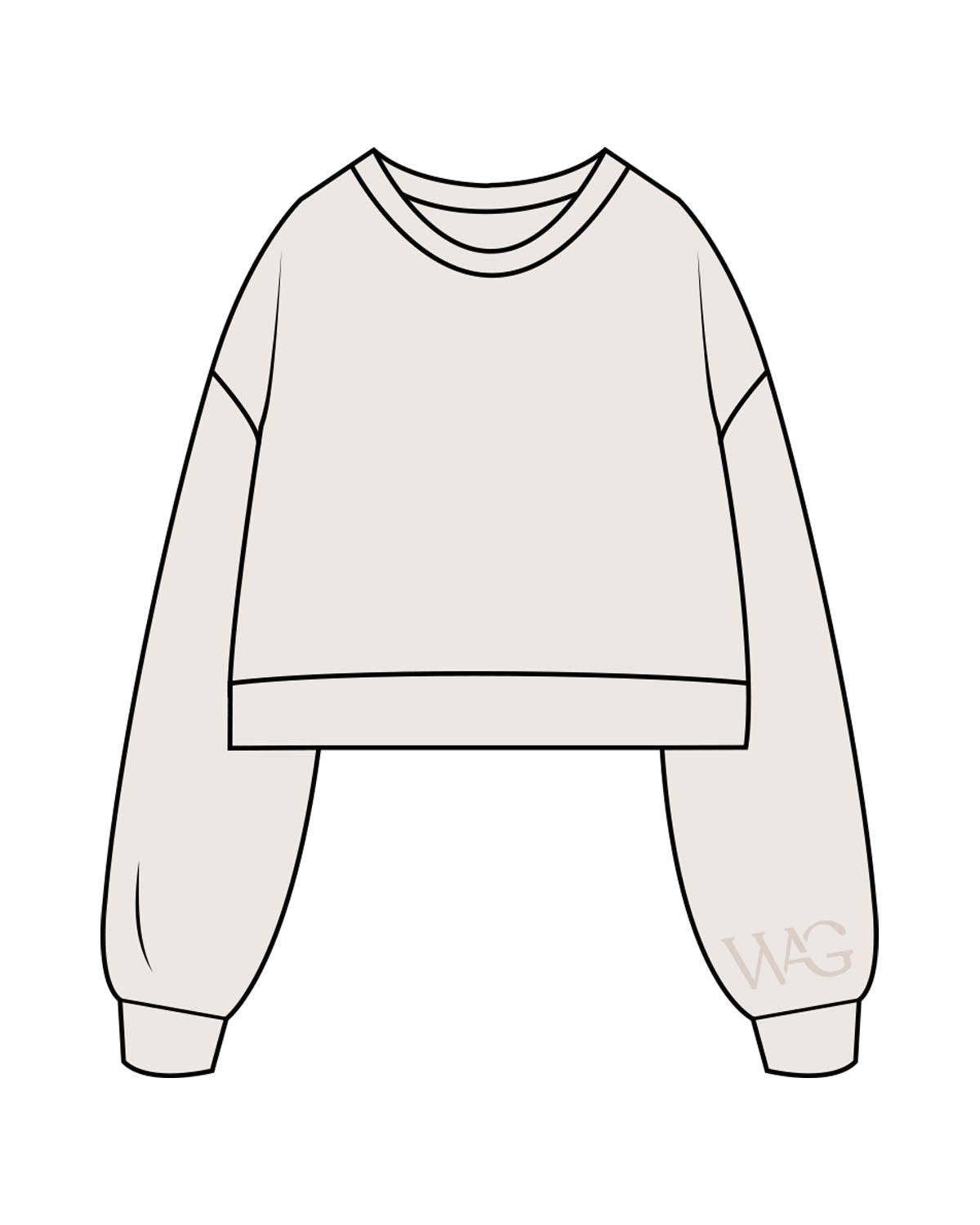 The Womens Crop Crewneck - Bone - WAGS - Left Bottom Sleeve - Back Center - Printed - Tone on Tone