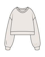 The Womens Crop Crewneck - Bone - WAGS - Left Bottom Sleeve - Back Center - Printed - Tone on Tone