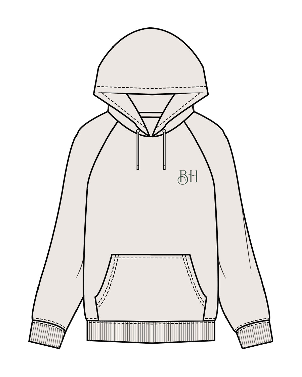 The Mens Classic Hoodie - Bone - Brick House - Left Chest & Back Center - Round BH - Printed - Green