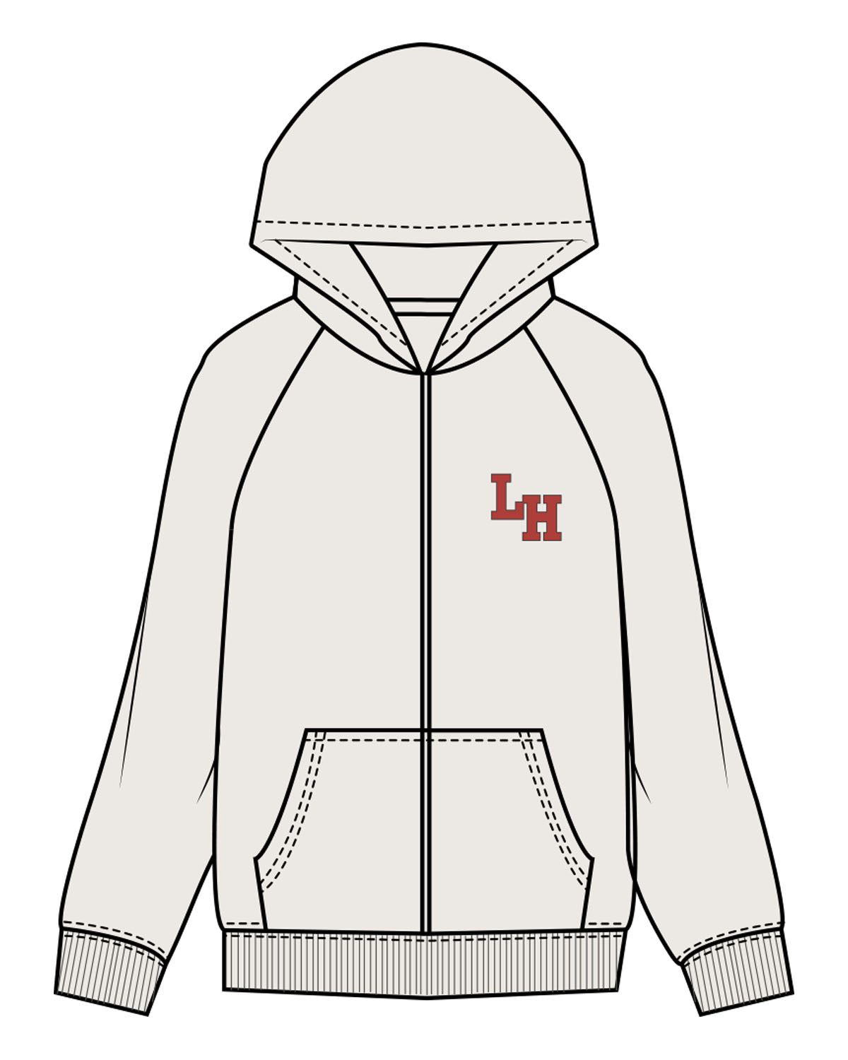The Mens Heavyweight Zip Hoodie - Bone - Lagree House - Left Chest & Back Center Stacked - Printed - Full Color