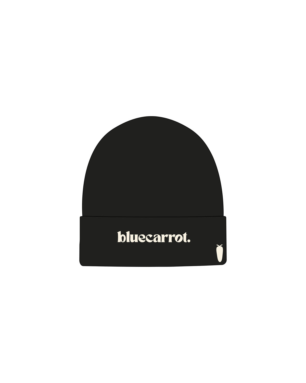 The Beanie - Black - BlueCarrot - Center Brim & Bottom Left Side - Embroidered - Off White