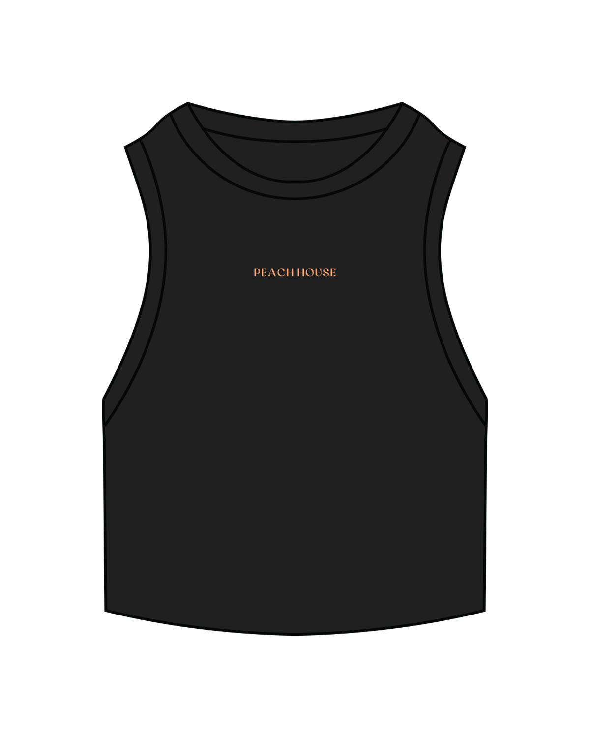 The Ribbed Crop Tank - Black - Peach House Pilates - Center Chest - Embroidered - Peach