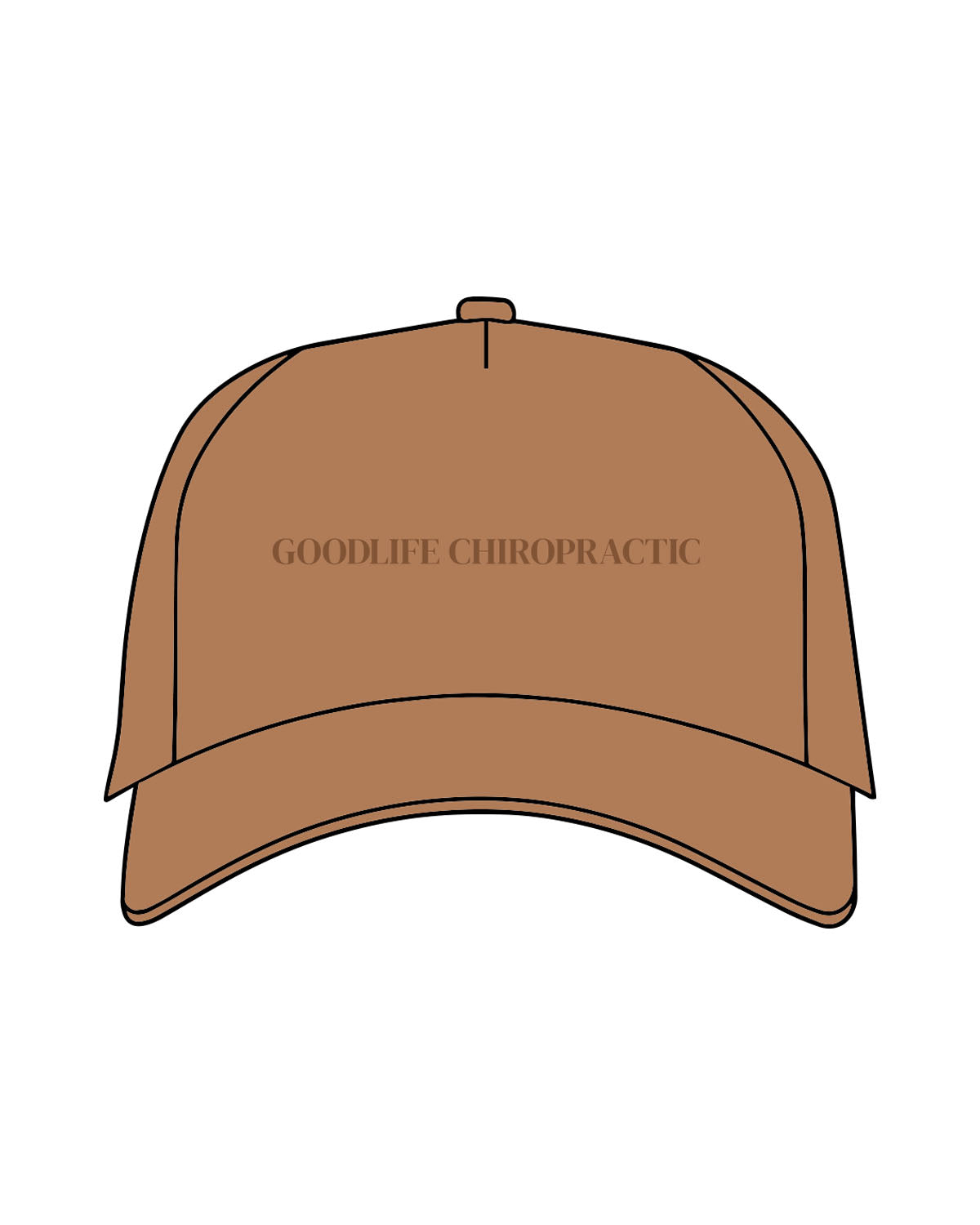 The Trucker Hat - Caramel - Goodlife Chiropractic - Center Crown - Embroidered - Tone on Tone
