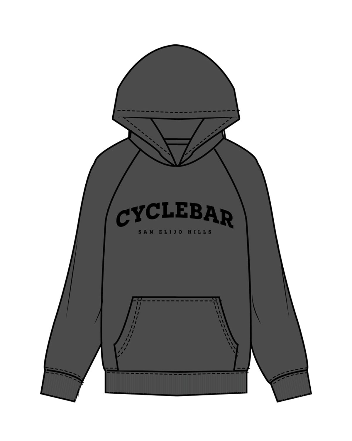 The Womens Hoodie - Washed Black - Cyclebar - Center Chest Stacked & Back Neckline - Black
