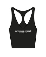 The Racer Tank - Black - New Mom School - Center Chest Stacked - Back Center - Diamond - White