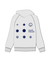 The Mens Hoodie - White Heather - Maek Friends - Center Chest & Back Stacked - Printed - Puff - Navy Blue