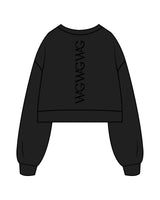 The Womens Crop Crewneck - Black - WAGS - Left Bottom Sleeve - Back Center - Printed - Tone on Tone