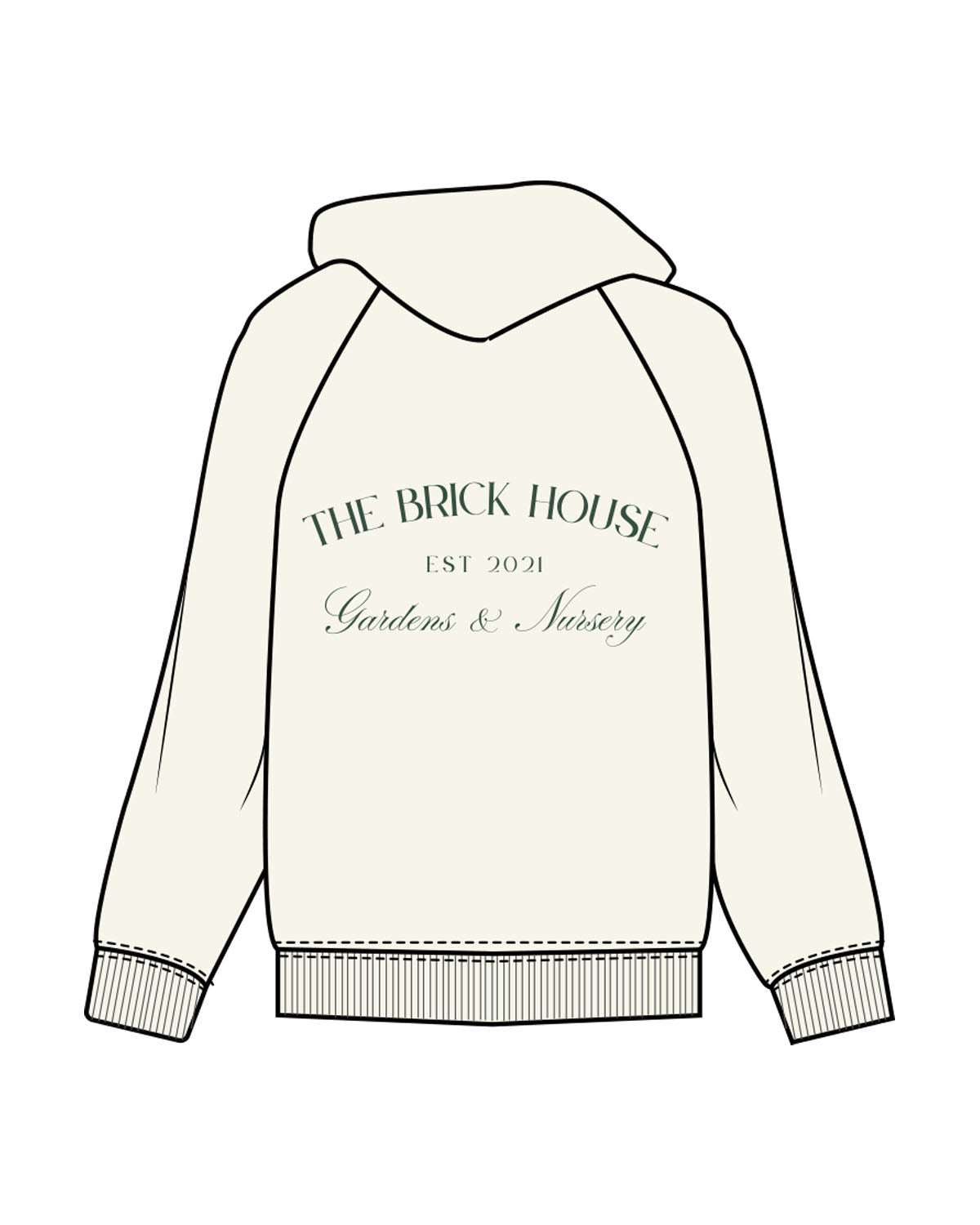 The Mens Classic Hoodie - Off White - Brick House - Left Chest & Back Center - Text Stacked Arch - Printed - Green