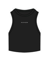 The Ribbed Crop Tank - Black - Peach House Pilates - Center Chest - Embroidered - White