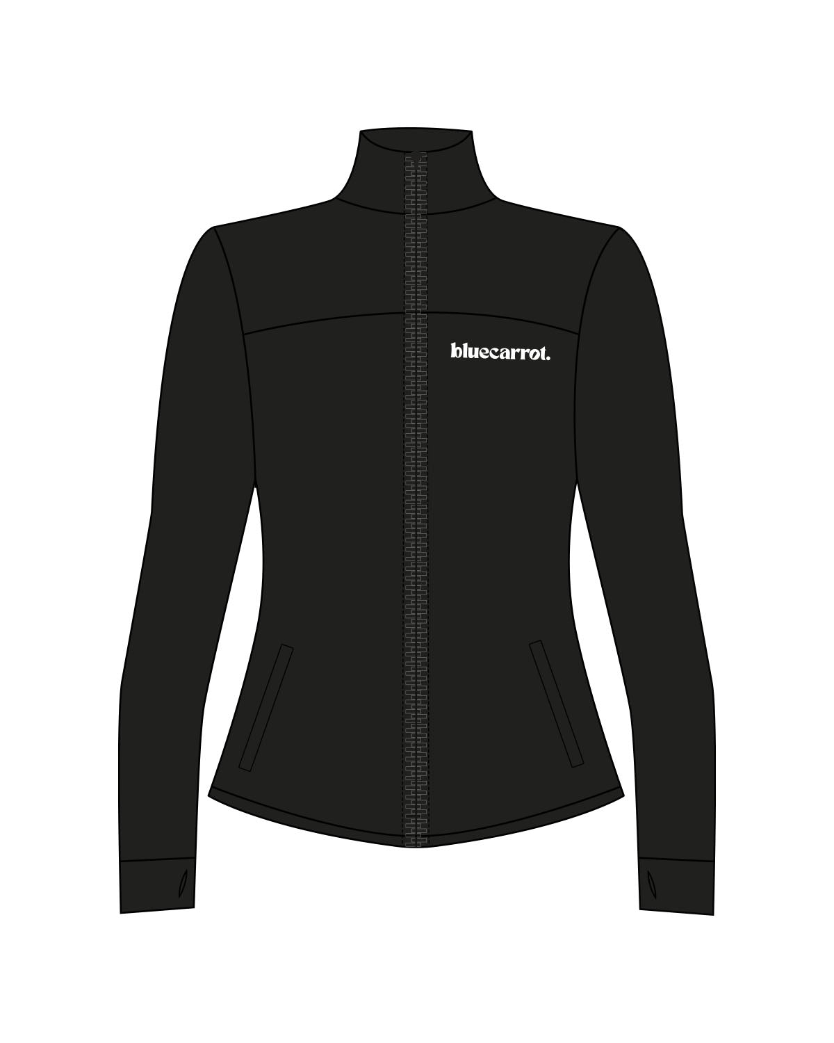The Womens Zip Jacket - Black - BlueCarrot - Left Chest - Printed - White