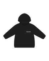 The Kids Hoodie - Black - SUVA - Left Chest & Back Stacked - Printed - White