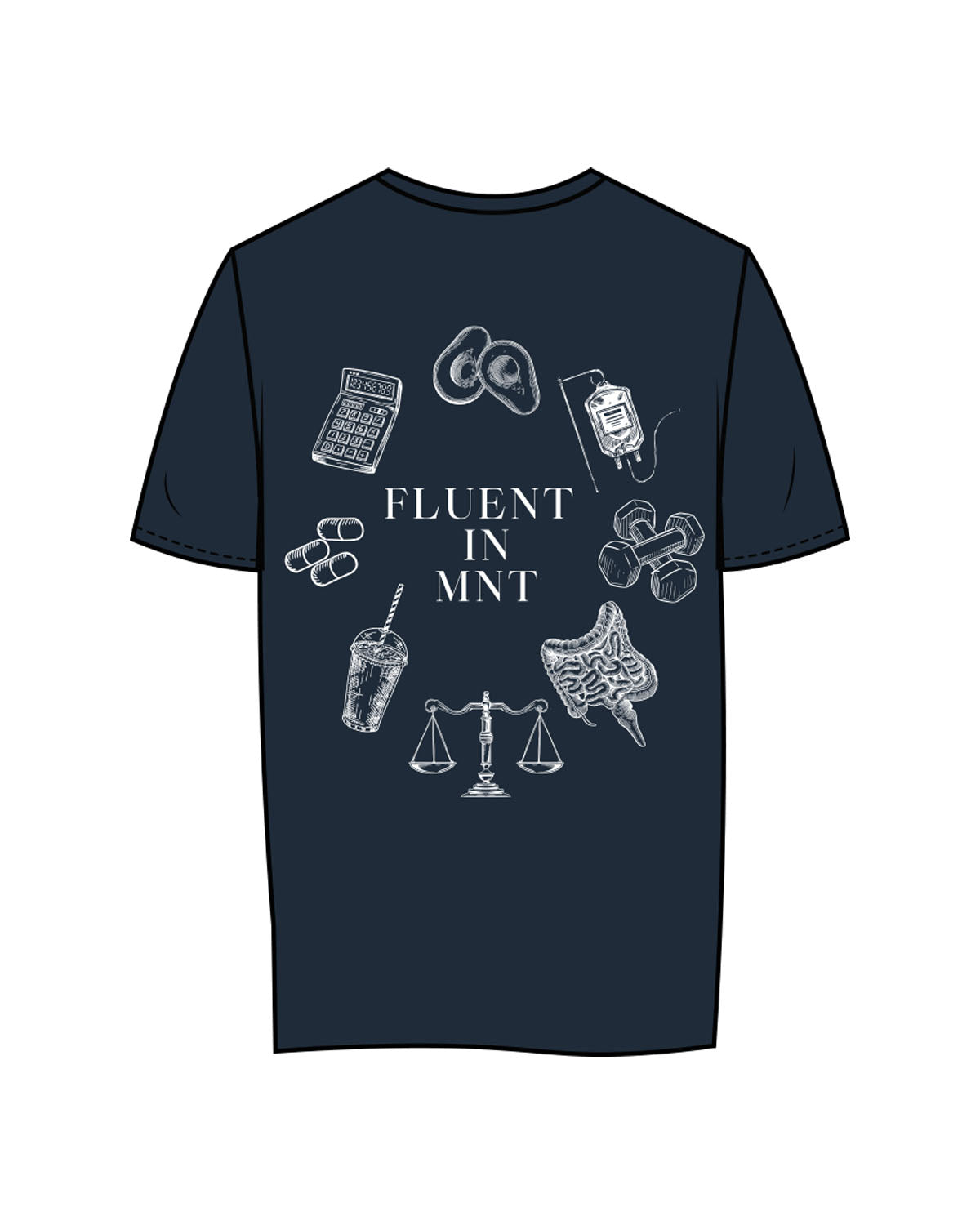 The Womens Tee - Navy - UCSD Health - Center Chest & Full Back "FLUENT" - White