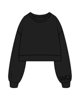 The Womens Crop Crewneck - Black - WAGS - Left Bottom Sleeve - Back Center - Printed - Tone on Tone