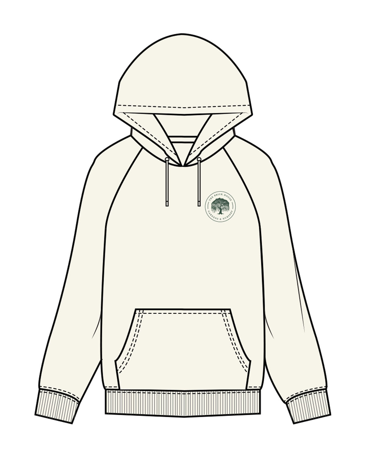 The Mens Classic Hoodie - Off White - Brick House - Left Chest & Back Center - Text Stacked Arch - Printed - Green