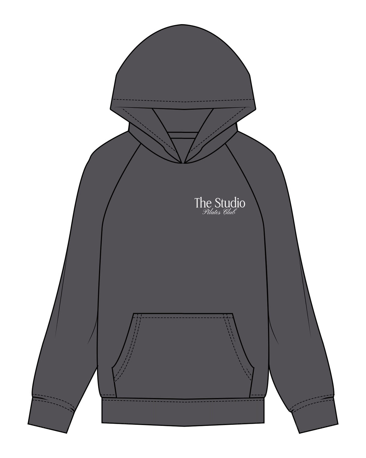 The Half Zip Hoodie - Charcoal - The Studio - Left Chest Stacked - Printed - White
