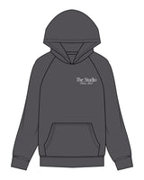The Half Zip Hoodie - Charcoal - The Studio - Left Chest Stacked - Printed - White