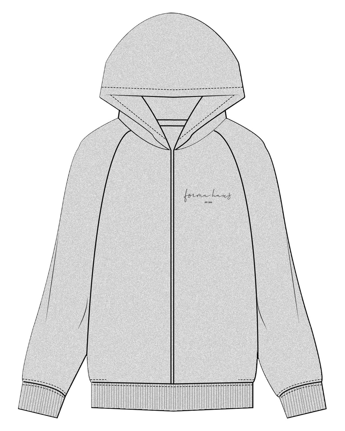 THE RECYCLED UNISEX ZIP HOODIE - Heather - Forma Haus - Left Chest - Printed - Black