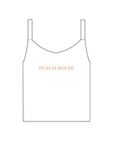 The Micro Rib Strappy Crop Tank - White - Peach House Pilates - Center Chest - Printed - Peach