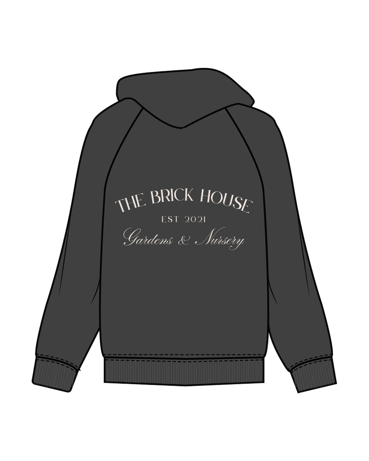 The Mens Classic Hoodie - Charcoal - Brick House - Left Chest & Back Center - Text Stacked Arch - Printed - Off White