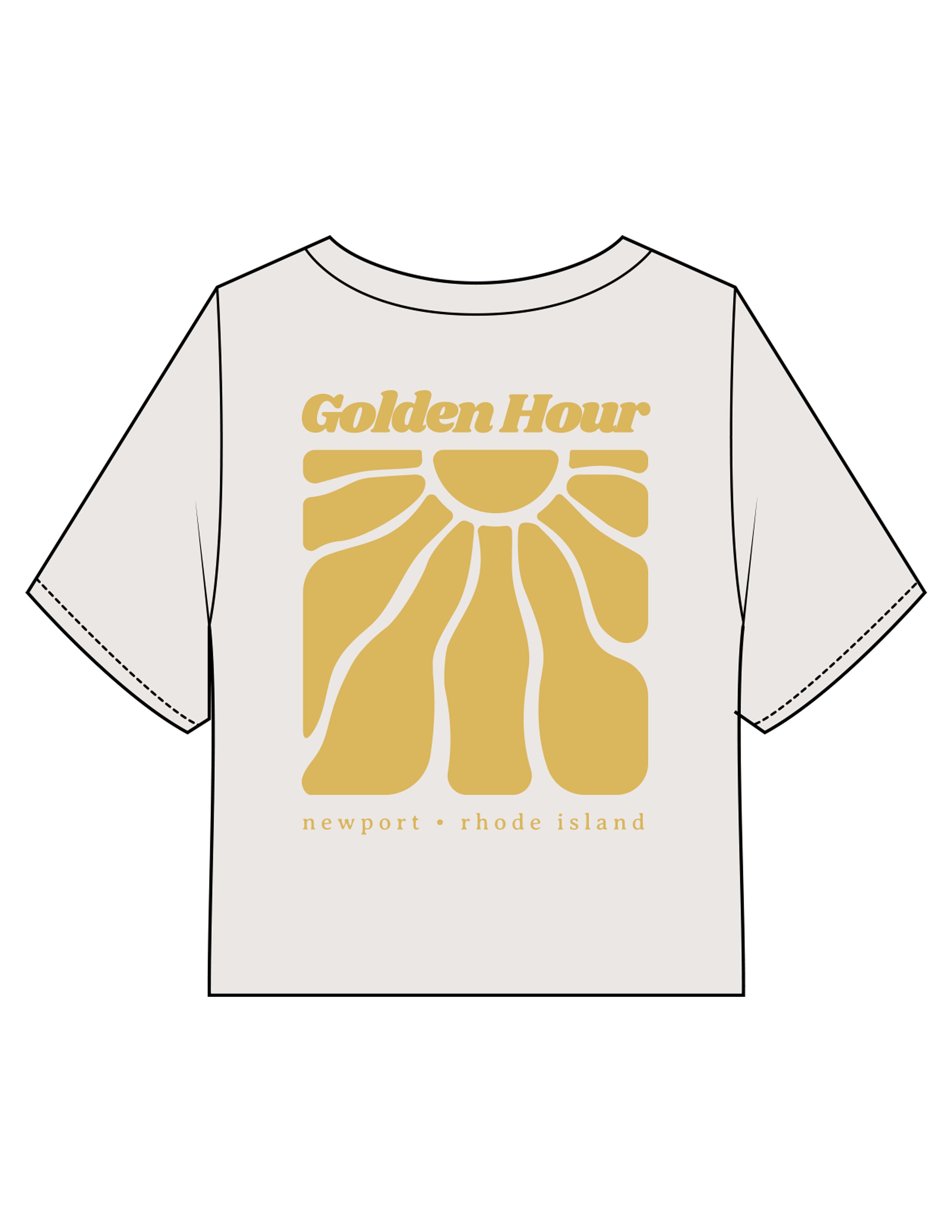 The Heavyweight Crop Tee - Washed Bone - Golden Hour RI - Left Chest & Full Back "NEWPORT" - Printed - Gold