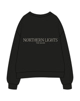 The Womens Crewneck - Black - Northern Lights - Left Chest Round & Center Back Stacked - Printed - Tan