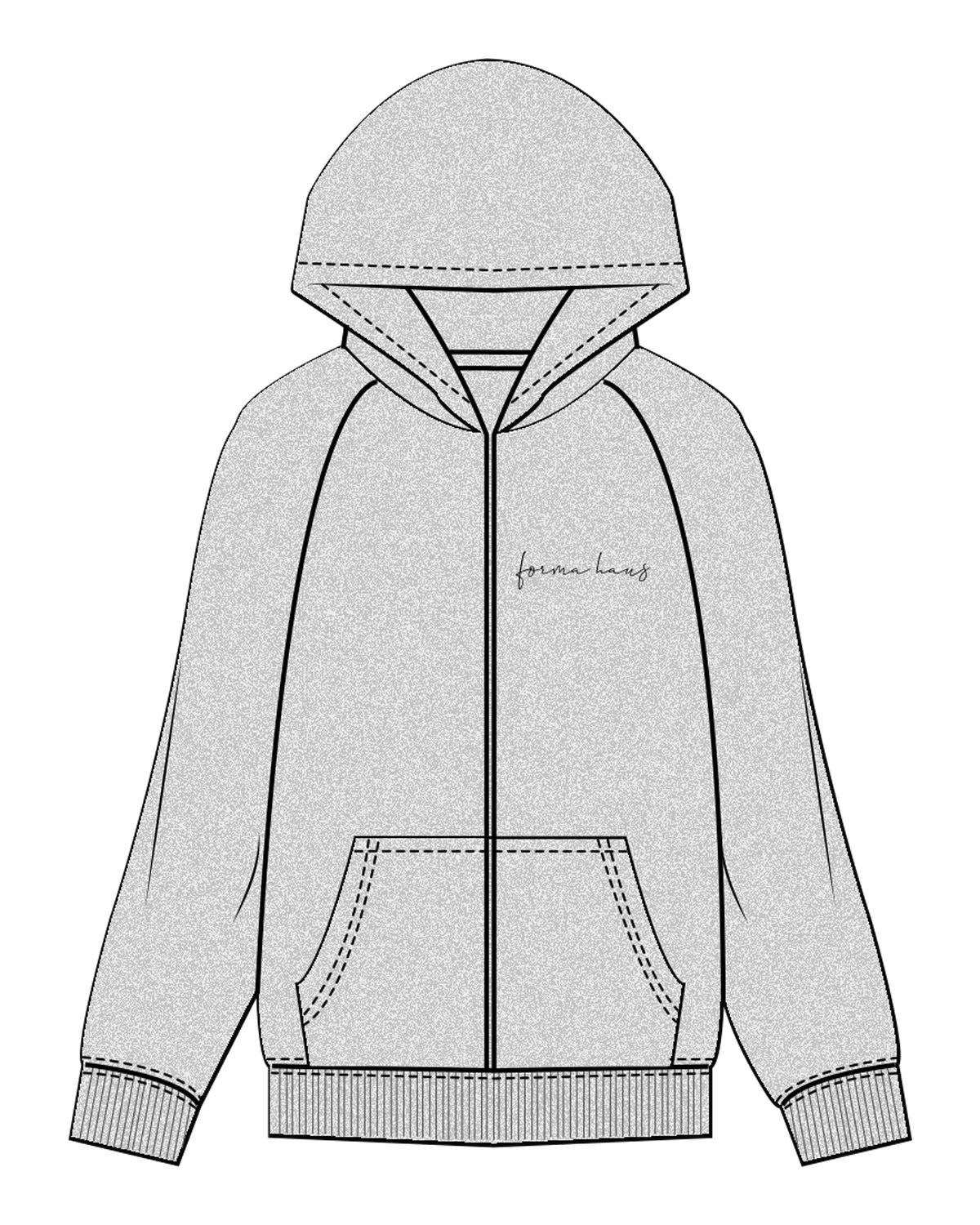 The Womens Zip Hoodie - Heather - Forma Haus - Left Chest & Center Back - Printed - Black