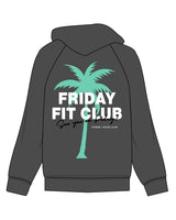 The Womens Hoodie - Washed Black - Friday Fit - Left Chest & Back Full Palm Tree - Full Color