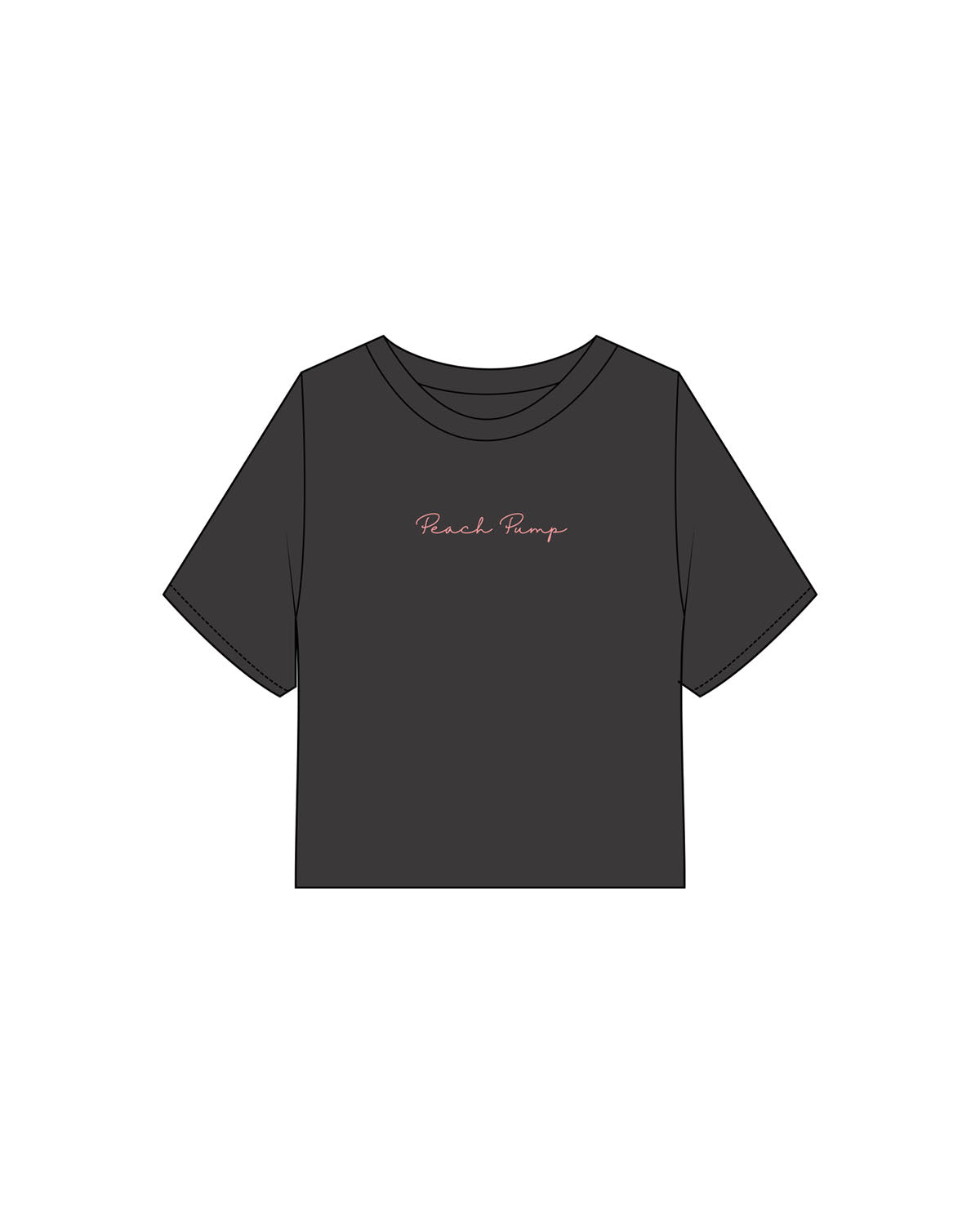 The Heavyweight Crop Tee - Washed Black - PEACH PUMP - Center Chest - Embroidered - Pink
