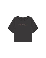 The Heavyweight Crop Tee - Washed Black - PEACH PUMP - Center Chest - Embroidered - Pink