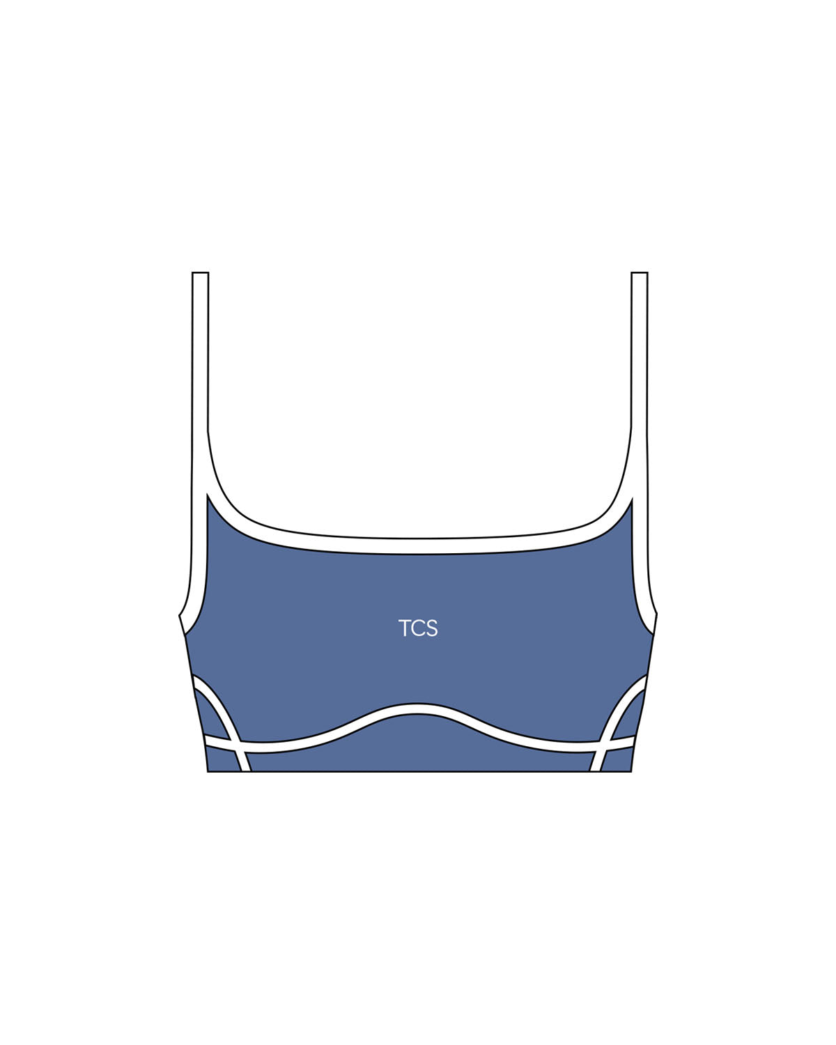 The Piped Scoop Sports Bra - Blue - Collective Studios - Center Chest "TCS" - Printed - White