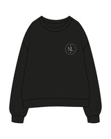 The Womens Crewneck - Black - Northern Lights - Left Chest Round & Center Back Stacked - Printed - Tan