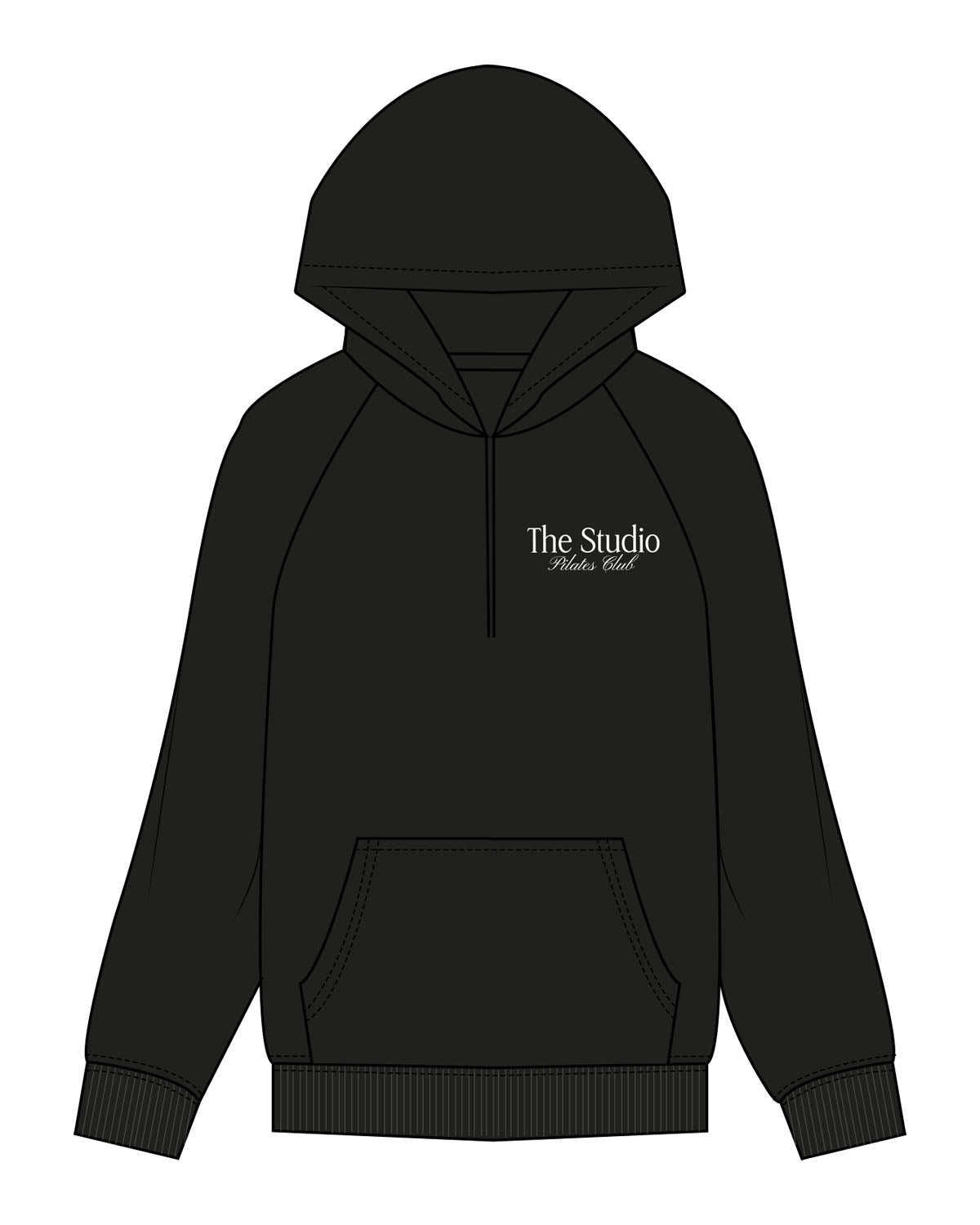 The Half Zip Hoodie - Black - The Studio - Left Chest Stacked - Printed - White
