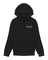 The Half Zip Hoodie - Black - The Studio - Left Chest Stacked - Printed - White