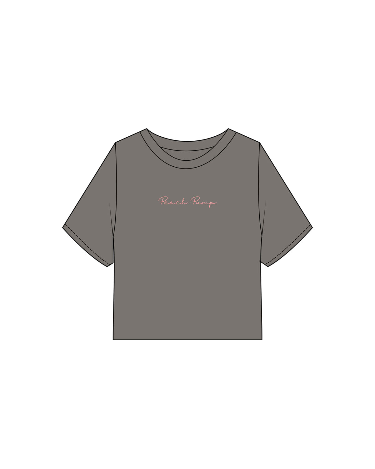 The Heavyweight Crop Tee - Washed Gray - PEACH PUMP - Center Chest - Embroidered - Pink