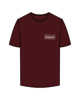 The Mens Tee - Maroon - Quest2Misogi - Left Chest Stacked In Box - Full Back Center - Map - Full Color
