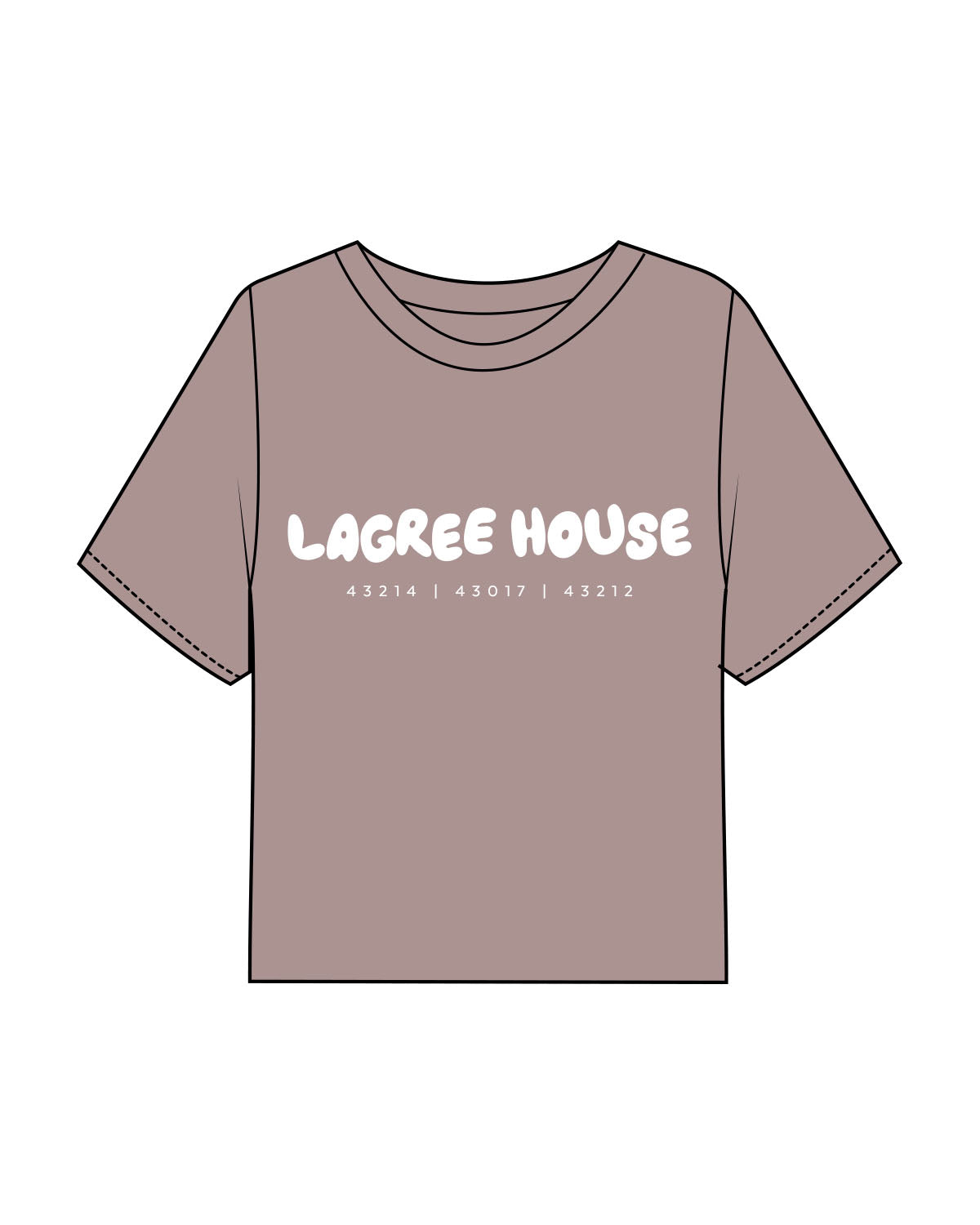 The Boxy Crop Tee - Mauve - Lagree House - Center Chest Stacked - Puff Print - White - Zup Codes Flat Print - White