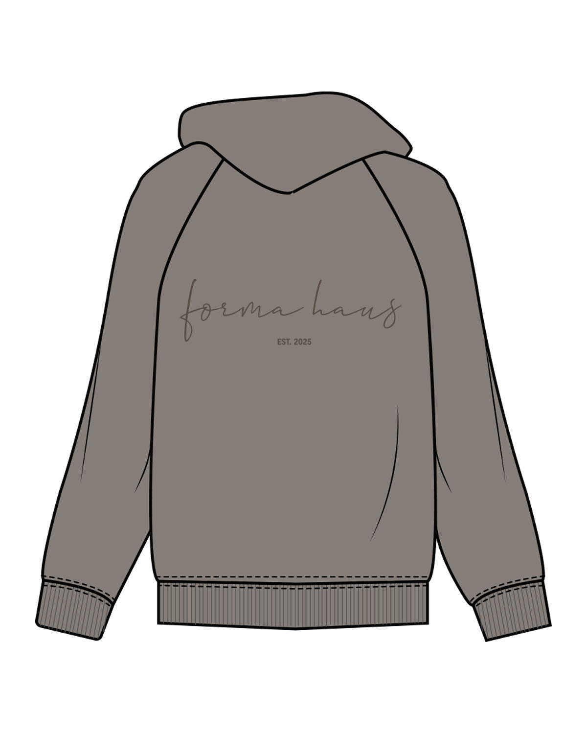 The Womens Zip Hoodie - Washed Gray - Forma Haus - Left Chest & Center Back - Printed - Tone on Tone