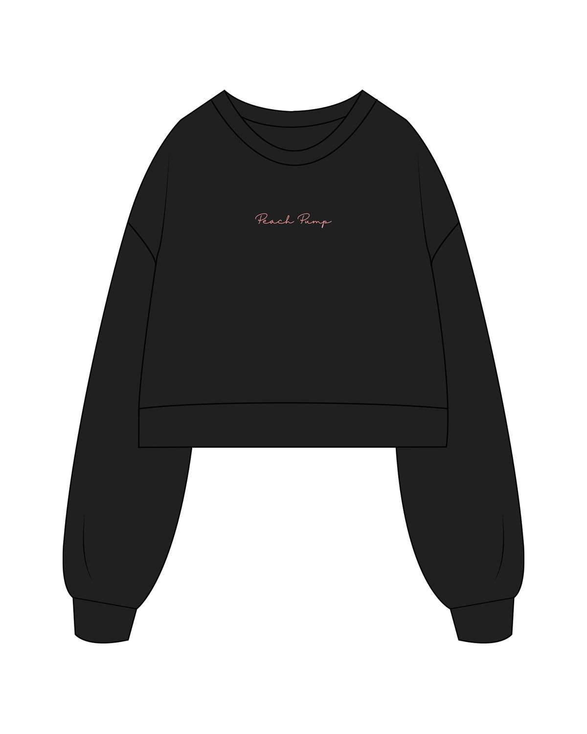 The Womens Crop Crewneck - Black - PEACH PUMP - Center Chest - Embroidered - Printed - Pink