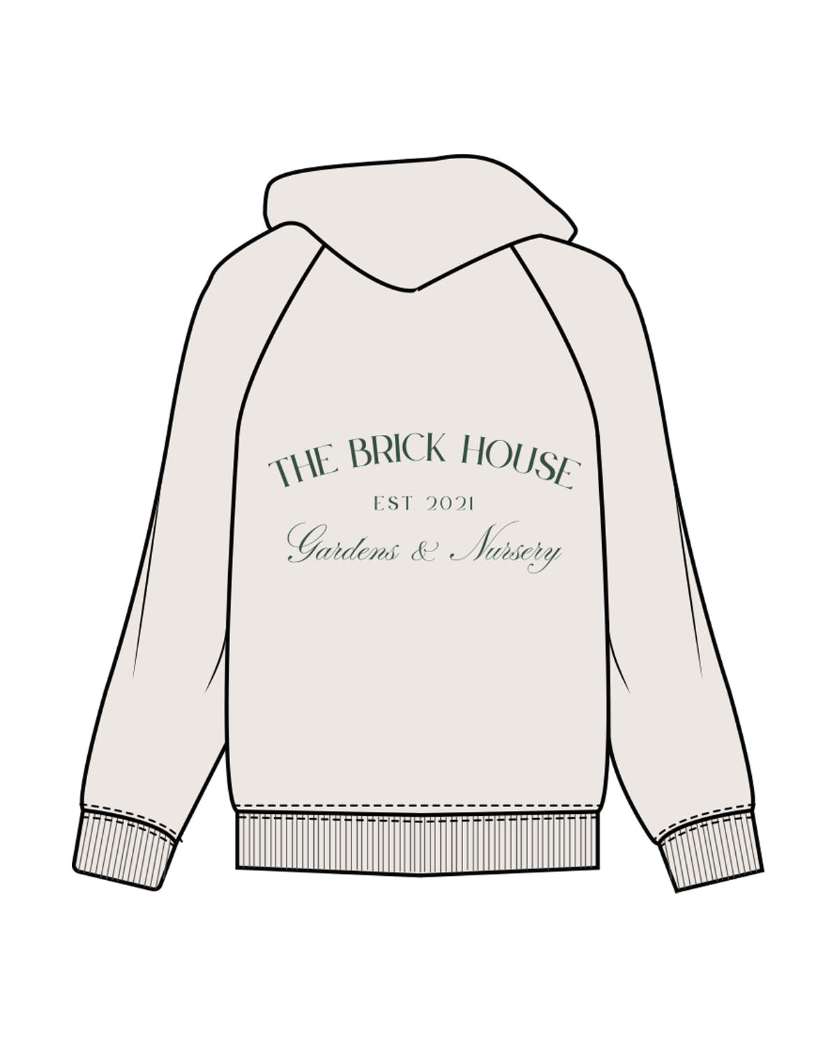 The Mens Classic Hoodie - Bone - Brick House - Left Chest & Back Center - Text Stacked Arch - Printed - Green
