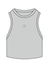 The Ribbed Crop Tank - Storm - Lucky Penny - Center Chest Round - Emroidered - Tone on Tone