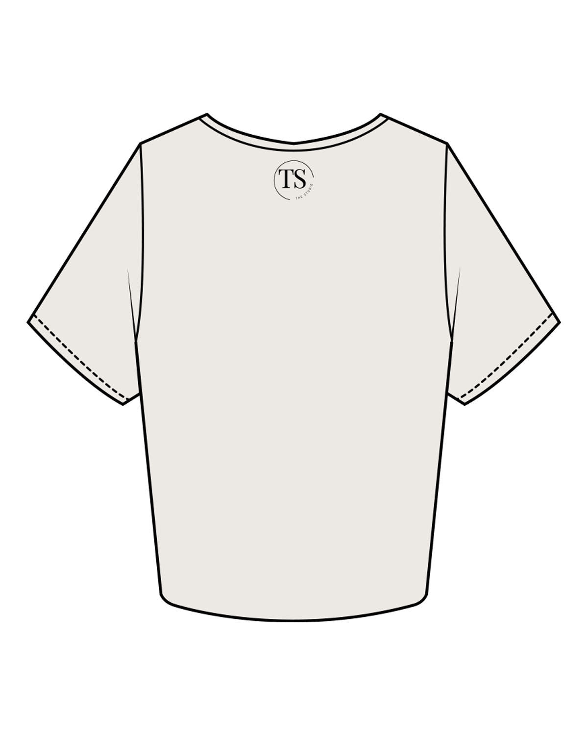 The Crop Tee - Bone - The Studio Cape - Center Chest Arc & Center Back Neckline Round - Printed - Black