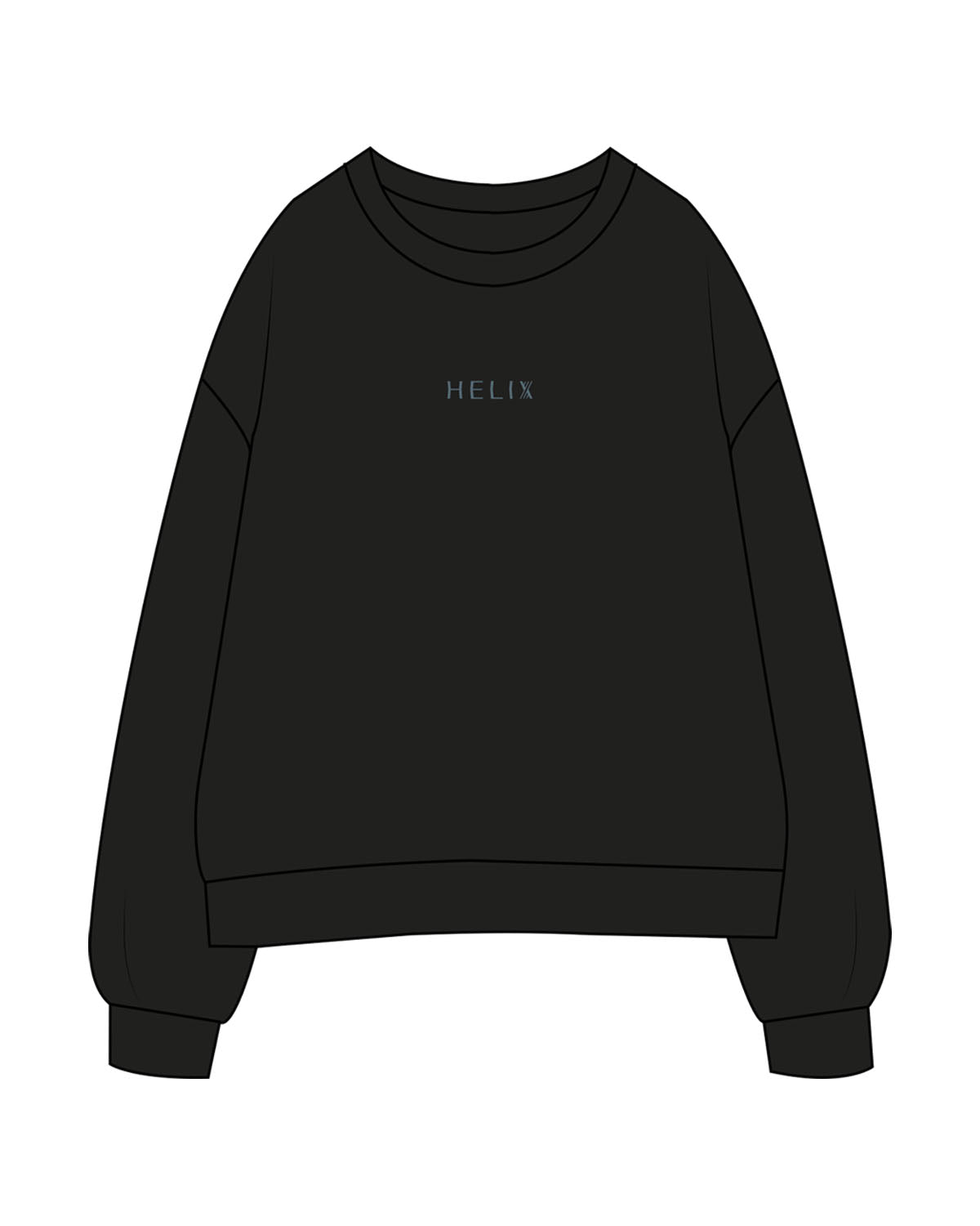 The Womens Crewneck - Black - Helix Strength Studio - Center Chest - Embroidered - Teal
