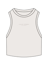 The Ribbed Crop Tank - Bone - Lucky Penny - Center Chest Stacked - Embroidered - Tone on Tone