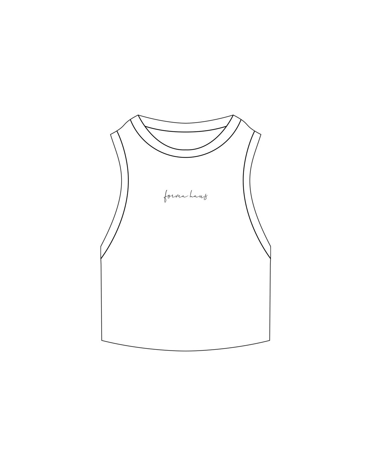 THE RIBBED CROP TANK - White - Forma Haus - Center Chest - Embroidered - Black